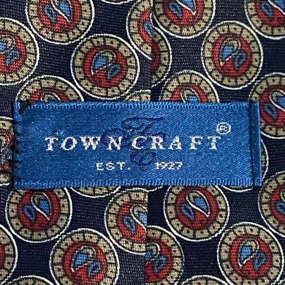 Town Craft Neck Tie Black Red Tan Geometric Silk USA 61.5x4 Suit Professional - Picture 4 of 7
